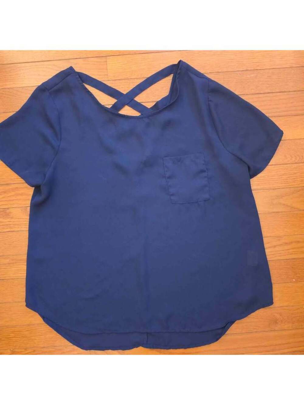 Lily White Navy Blue Strappy Back Blouse Size XL